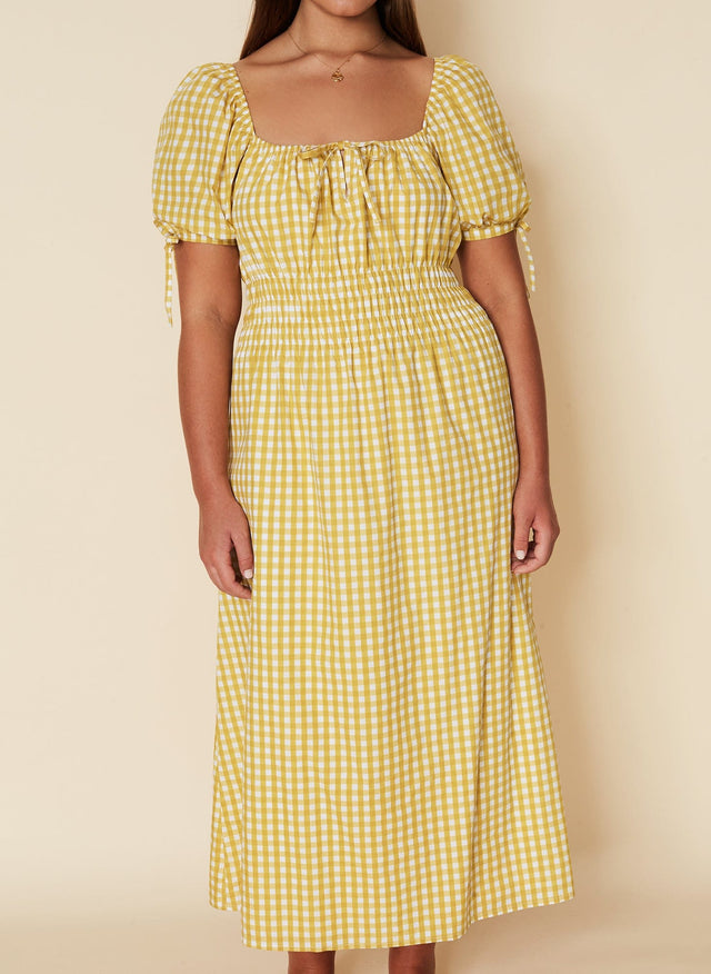 Flora Midi Dress Mari Check Print - Final Sale VACANCES Midi Dress