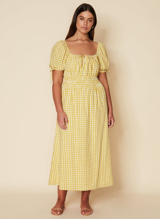Flora Midi Dress Mari Check Print - Final Sale VACANCES Midi Dress