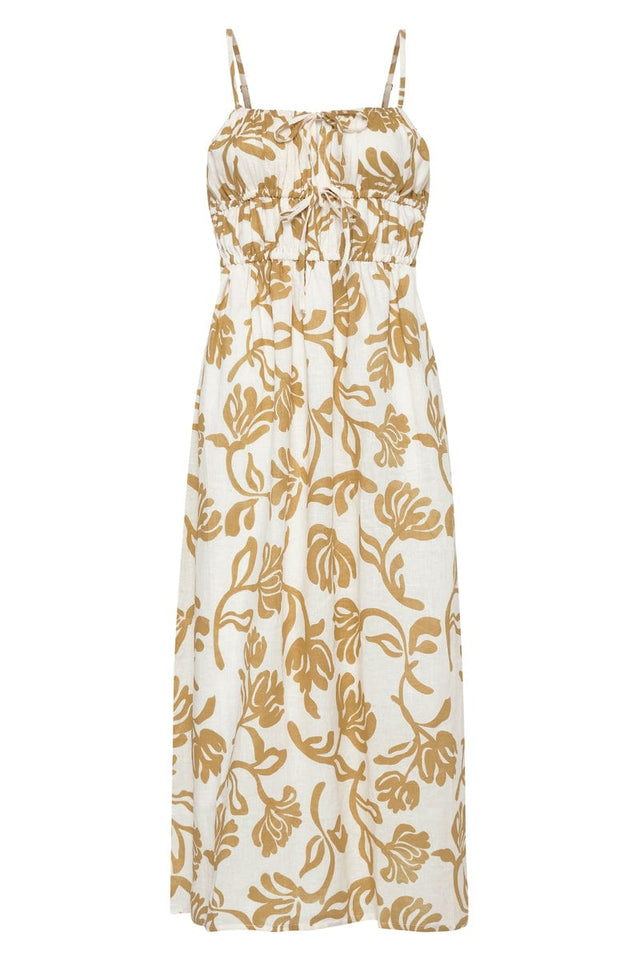 Francesca Midi Dress Ensola Floral Print Oat IL MEDITERRANEO Midi Dress