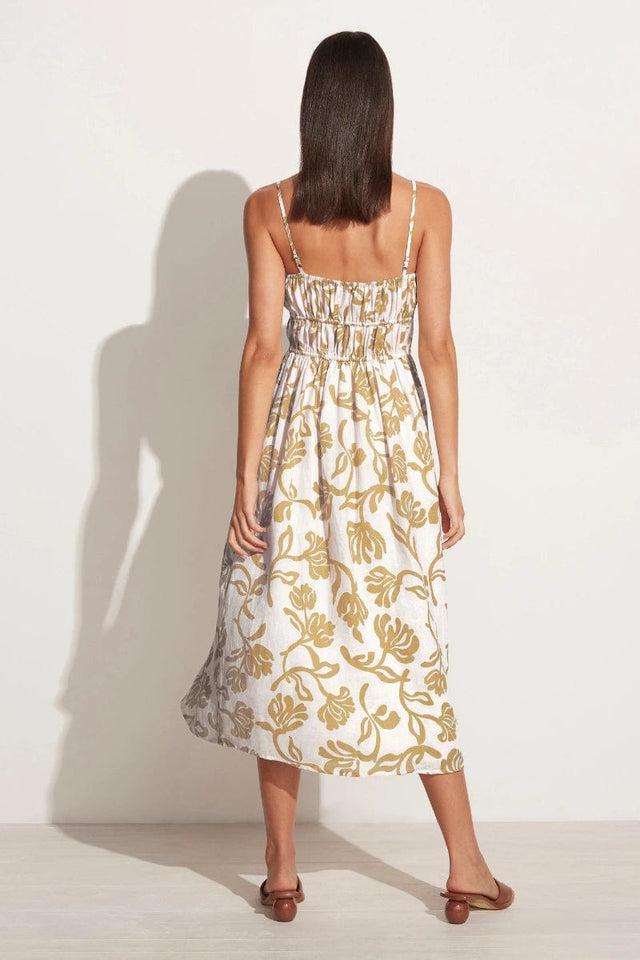 Francesca Midi Dress Ensola Floral Print Oat - Final Sale