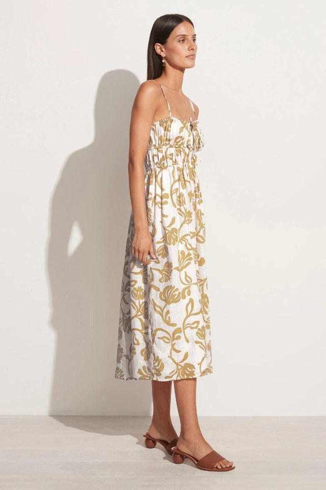 Francesca Midi Dress Ensola Floral Print Oat - Final Sale