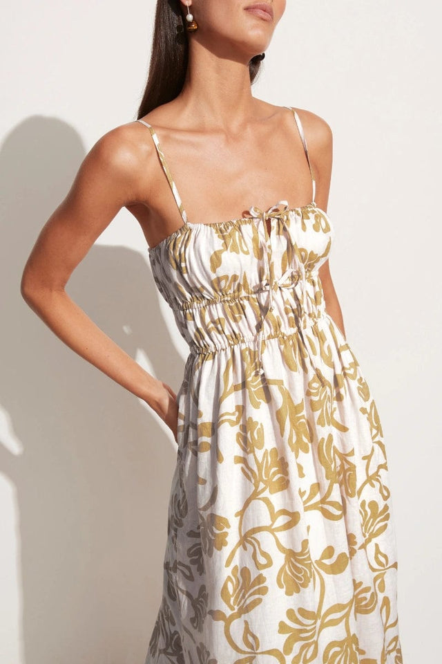 Francesca Midi Dress Ensola Floral Print Oat - Final Sale