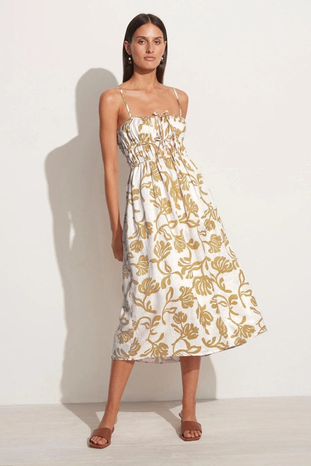 Francesca Midi Dress Ensola Floral Print Oat - Final Sale
