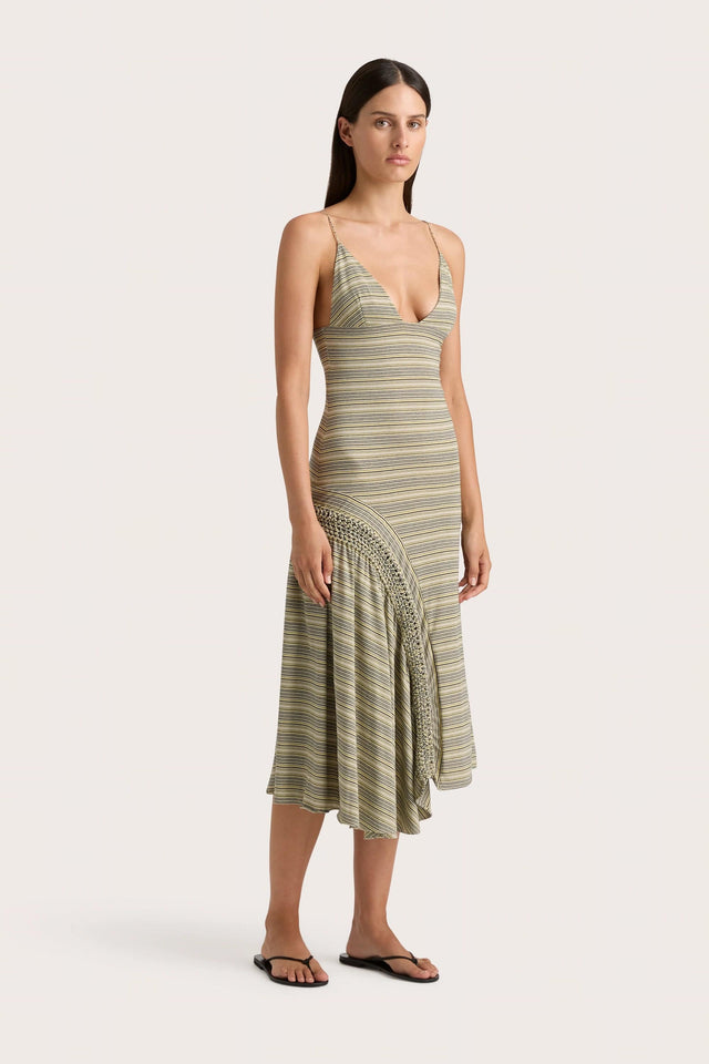 Hyeres Midi Dress Lemon Navy Stripe