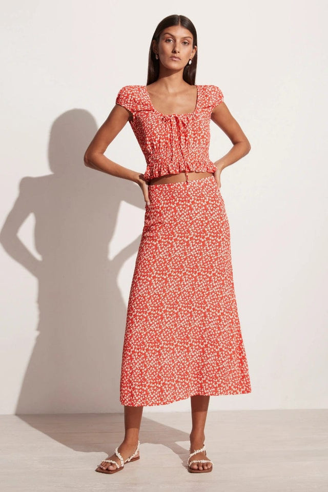 Imaria Midi Skirt Careyes Floral Cherry - Final Sale