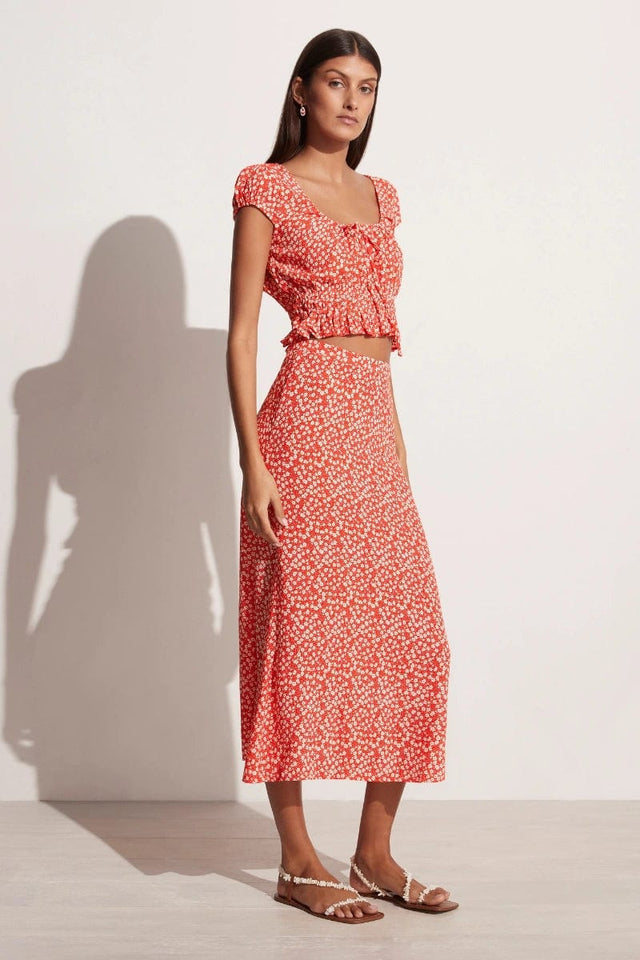 Imaria Midi Skirt Careyes Floral Cherry - Final Sale