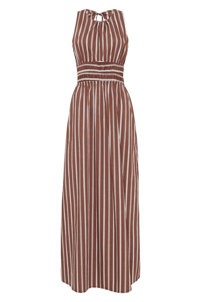 Jean Midi Dress Maya Stripe Print Cinnamon MIRAGE APPAREL Midi Dress