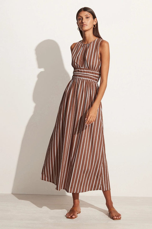 Jean Midi Dress Maya Stripe Print Cinnamon MIRAGE APPAREL Midi Dress