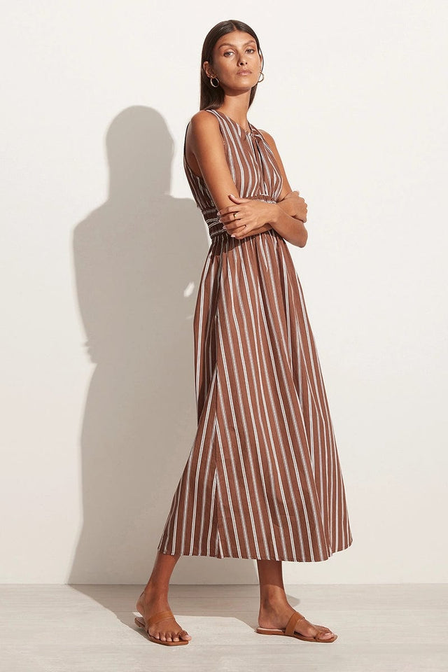 Jean Midi Dress Maya Stripe Print Cinnamon MIRAGE APPAREL Midi Dress