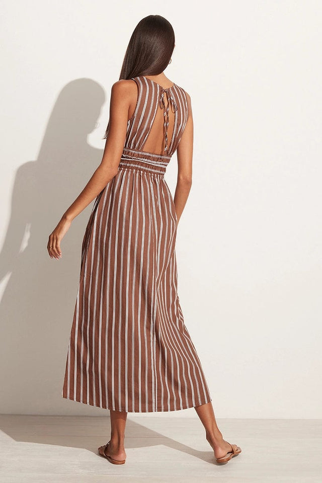 Jean Midi Dress Maya Stripe Print Cinnamon MIRAGE APPAREL Midi Dress