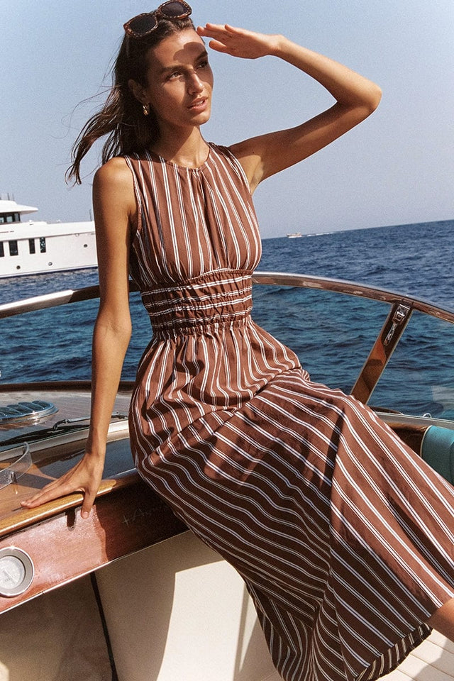 Jean Midi Dress Maya Stripe Print Cinnamon - Final Sale