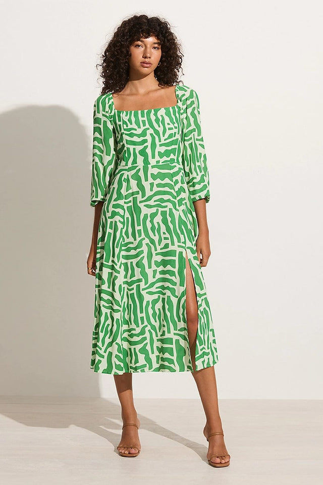 La Vita Midi Dress Tulli Print Green (Exclusive) - Final Sale