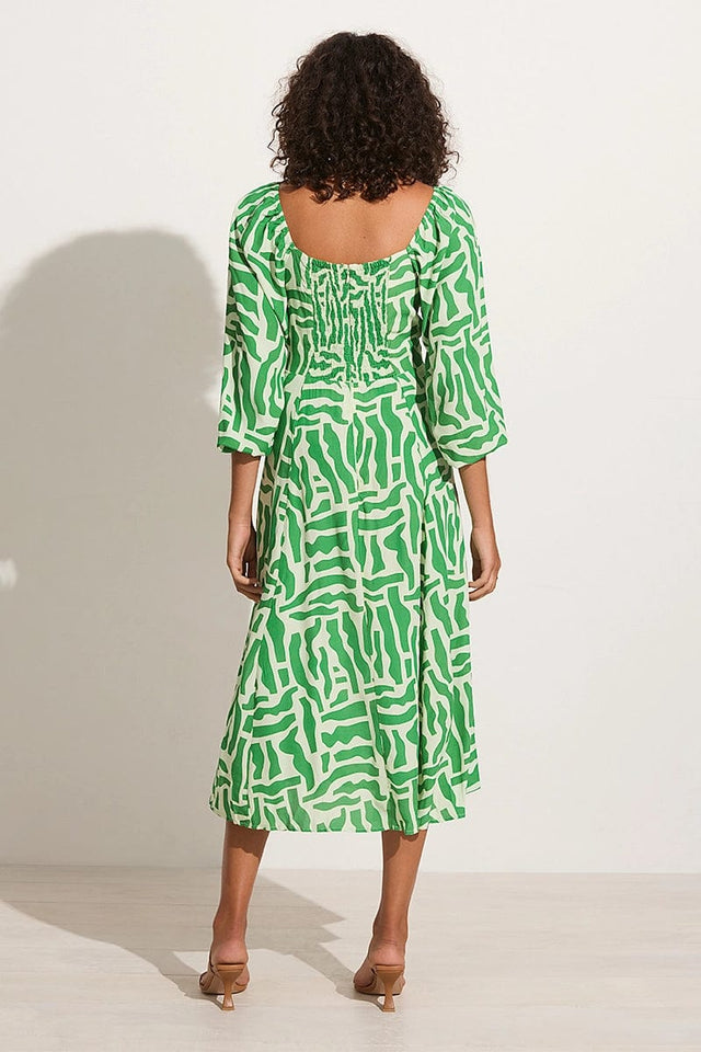 La Vita Midi Dress Tulli Print Green (Exclusive) - Final Sale