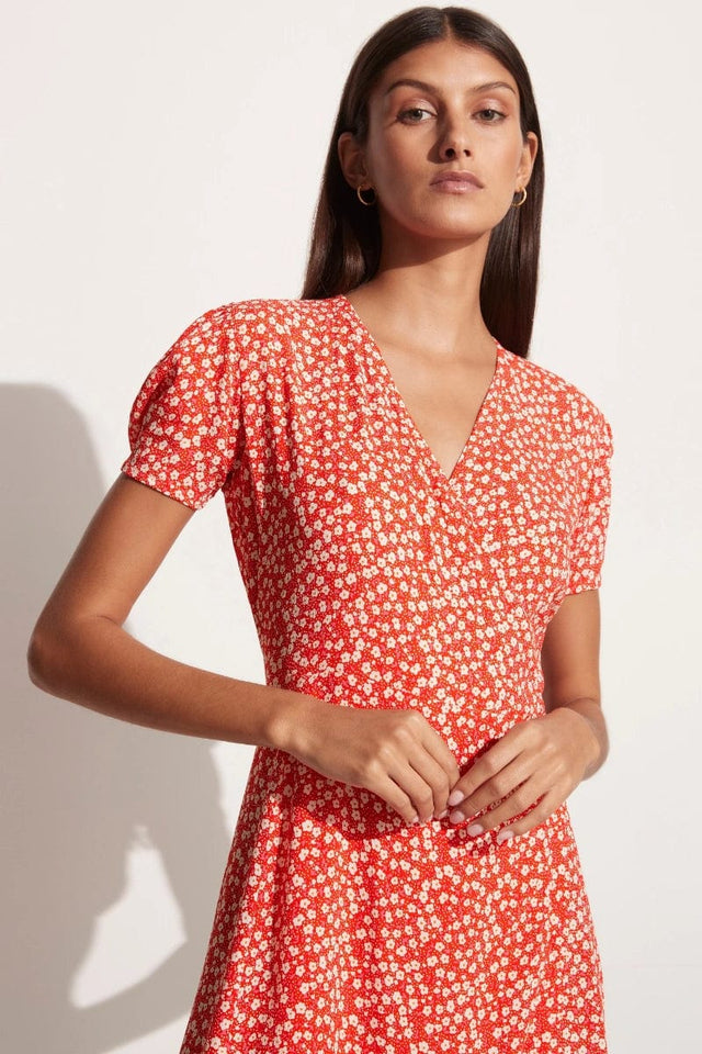 Louella Mini Wrap Dress Careyes Floral Cherry - Final Sale