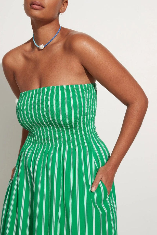 Madella Midi Dress Maya Stripe Print Green (Exclusive) - Final Sale