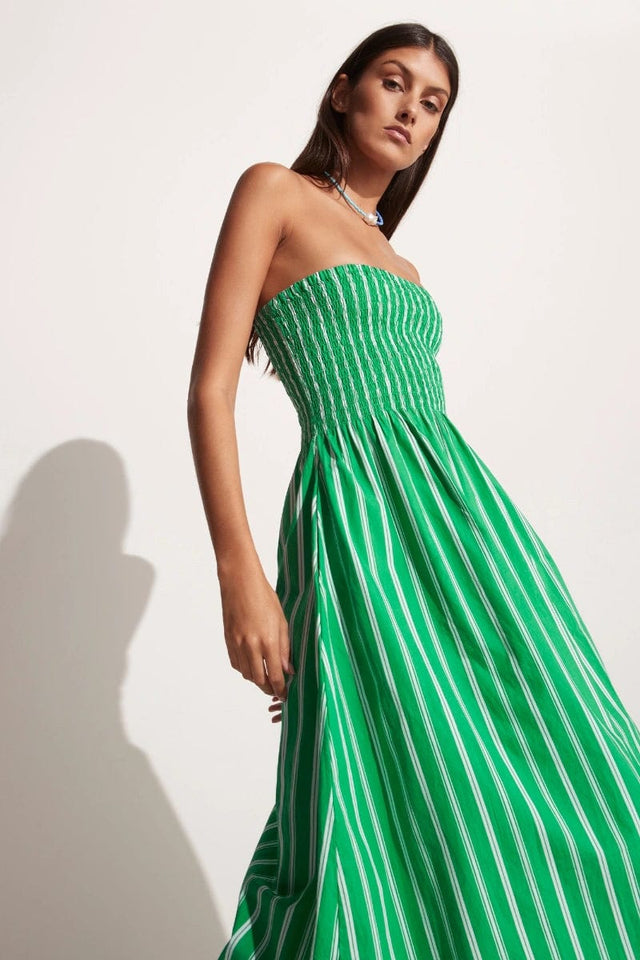 Madella Midi Dress Maya Stripe Print Green (Exclusive) - Final Sale