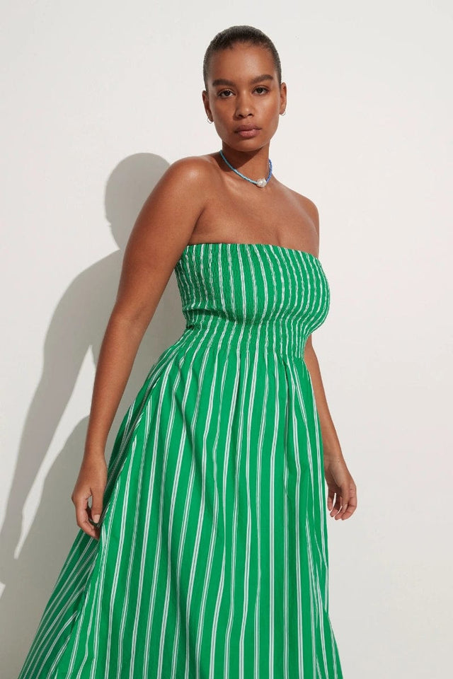 Madella Midi Dress Maya Stripe Print Green (Exclusive) - Final Sale