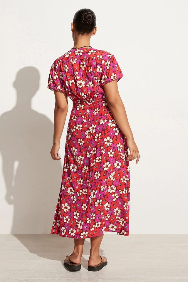 Mailee Midi Dress Li Reni Floral Print Fuchsia - Final Sale
