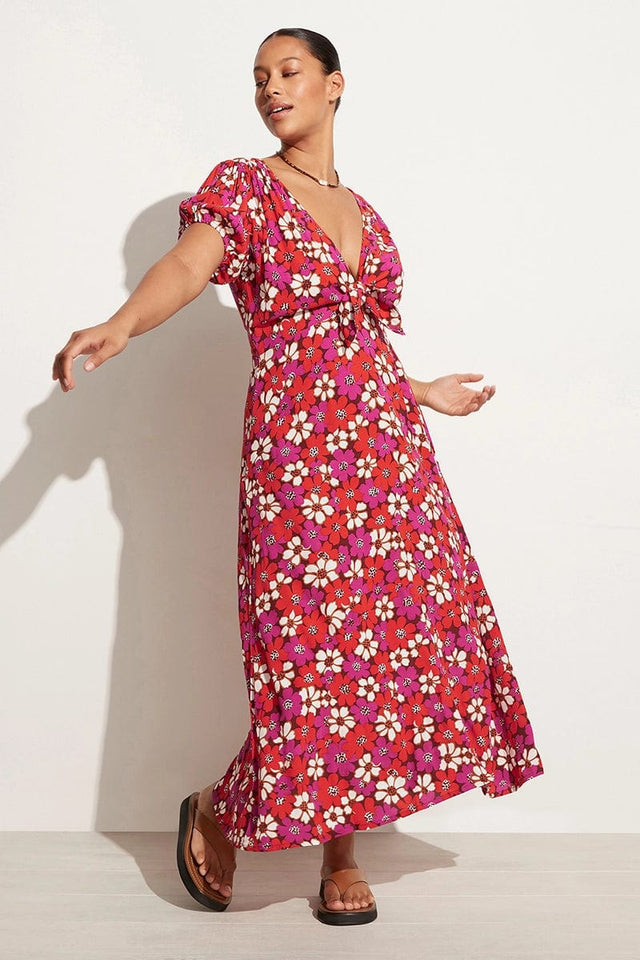Mailee Midi Dress Li Reni Floral Print Fuchsia - Final Sale