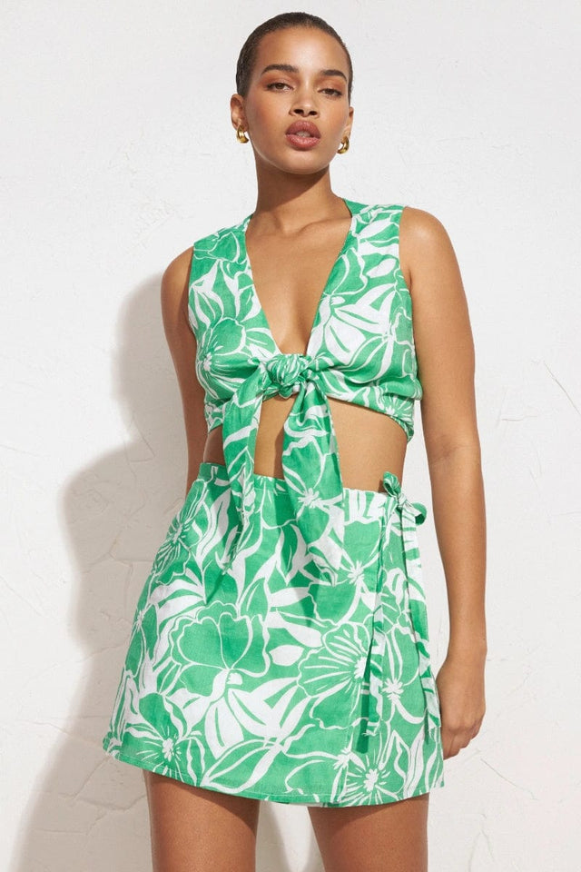 Marsala Wrap Skirt El Marsa Floral Print Green - Final Sale