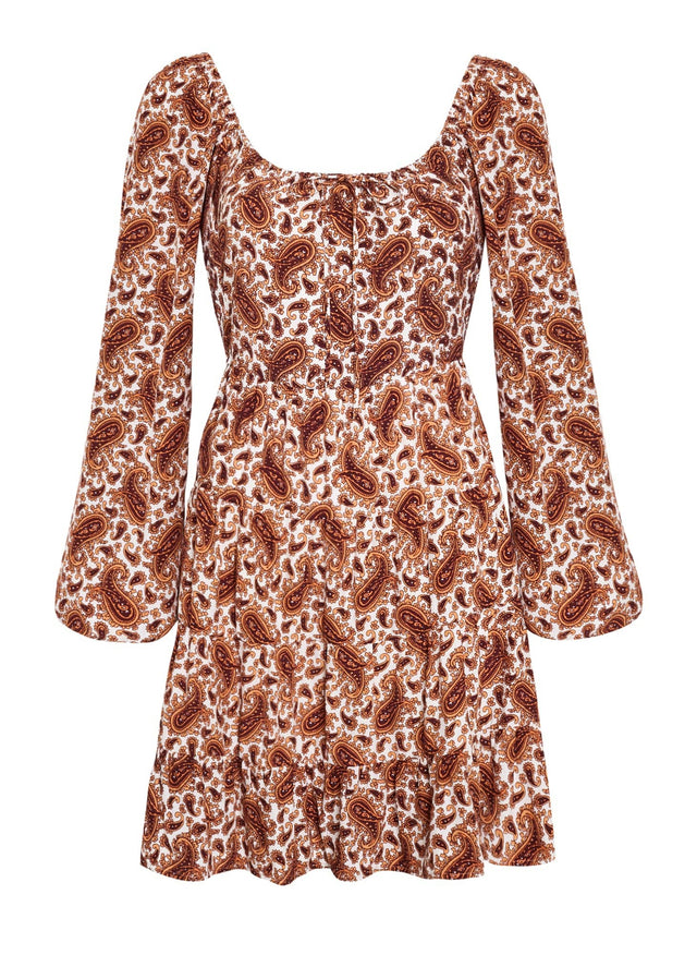 Naline Mini Dress Sable Paisley Print-Burgundy - Final Sale LE DESERT Mini Dress