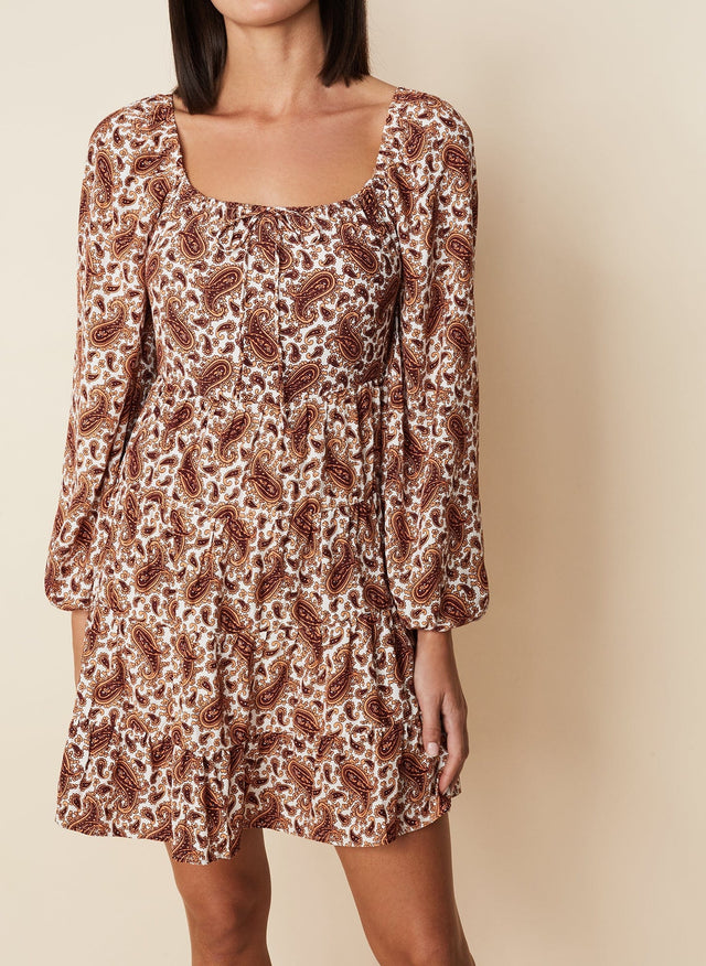 Naline Mini Dress Sable Paisley Print-Burgundy - Final Sale LE DESERT Mini Dress