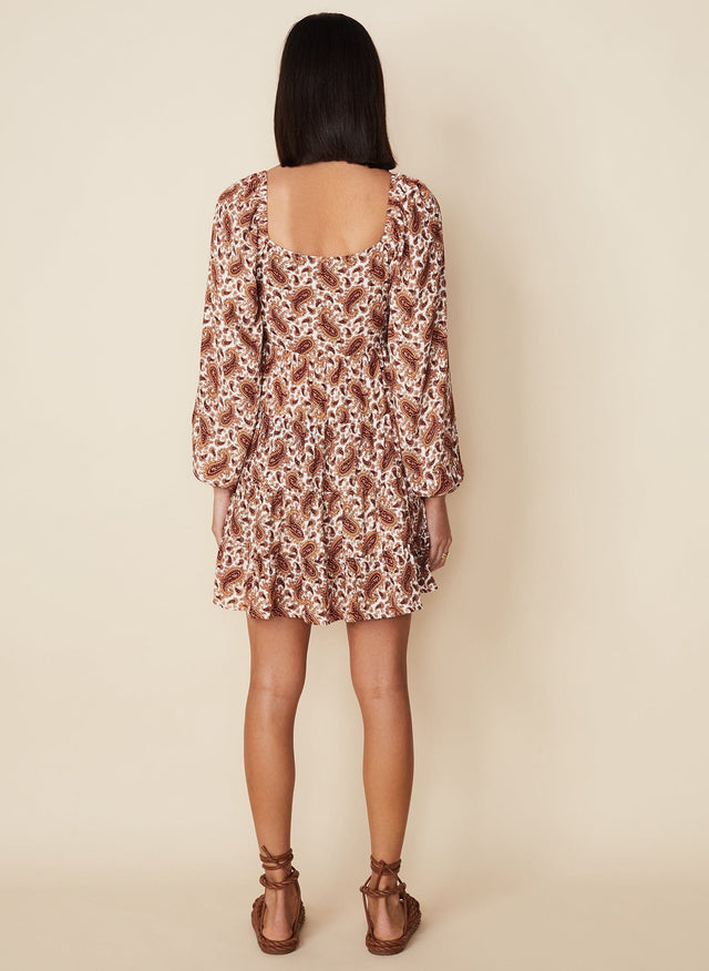 Naline Mini Dress Sable Paisley Print-Burgundy - Final Sale LE DESERT Mini Dress