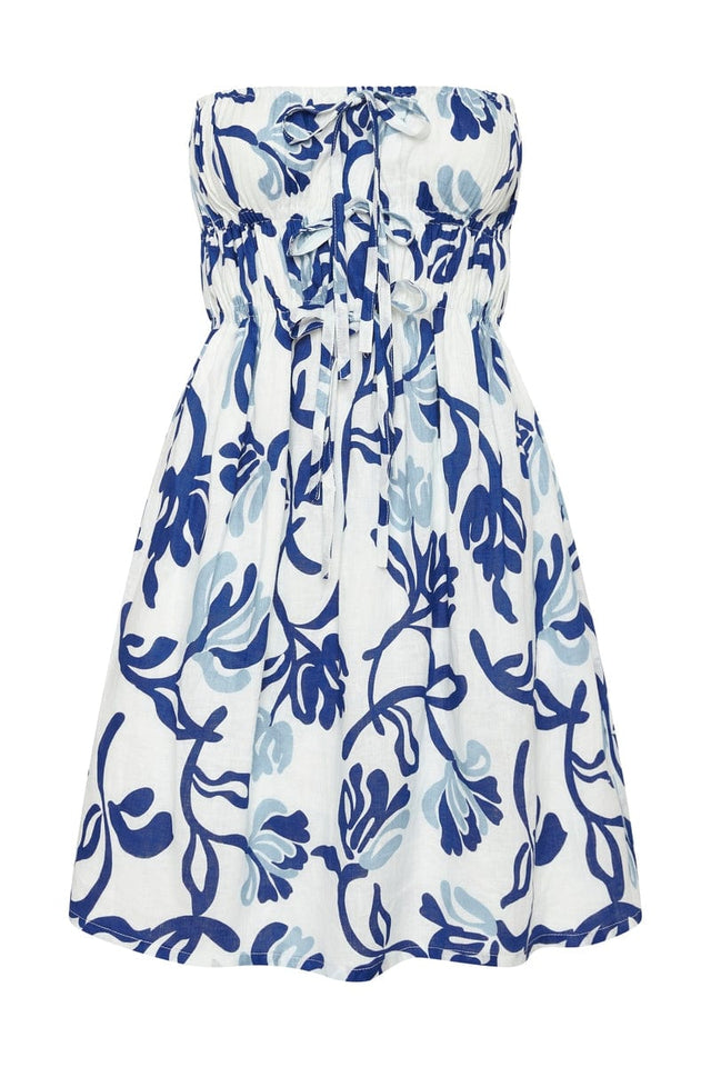 Palmira Mini Dress Ensola Floral Print Blue IL MEDITERRANEO Mini Dress