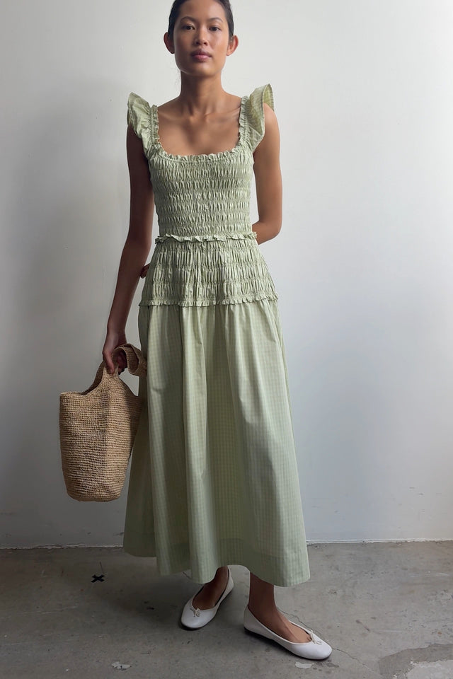 Catalina Midi Dress Micro Check Pistachio