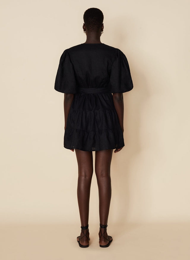 Rooney Wrap Mini Dress Plain Black - Final Sale VACANCES Mini Dress
