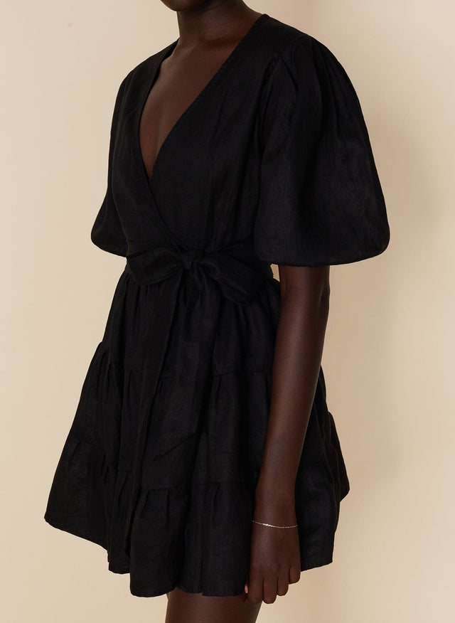 Rooney Wrap Mini Dress Plain Black - Final Sale VACANCES Mini Dress