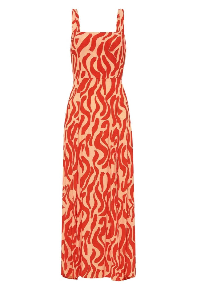 Rubina Midi Dress La Cateau Print Red MIRAGE APPAREL Midi Dress