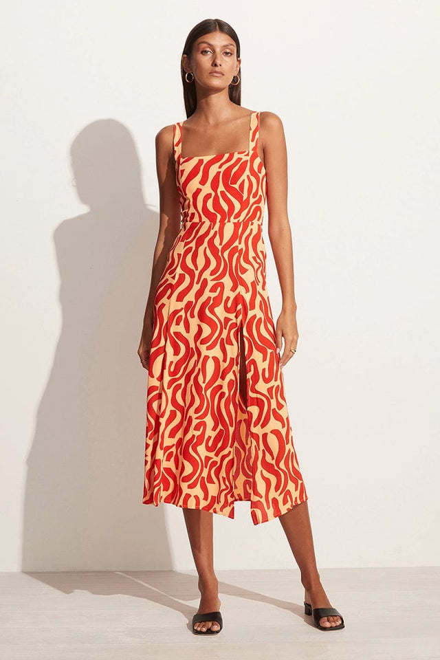Rubina Midi Dress La Cateau Print Red MIRAGE APPAREL Midi Dress