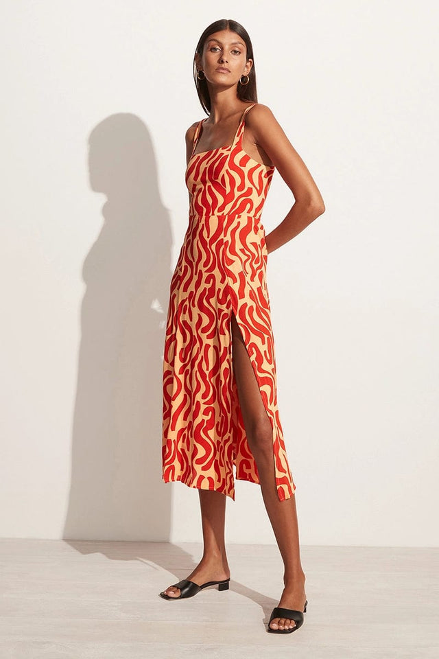 Rubina Midi Dress La Cateau Print Red MIRAGE APPAREL Midi Dress