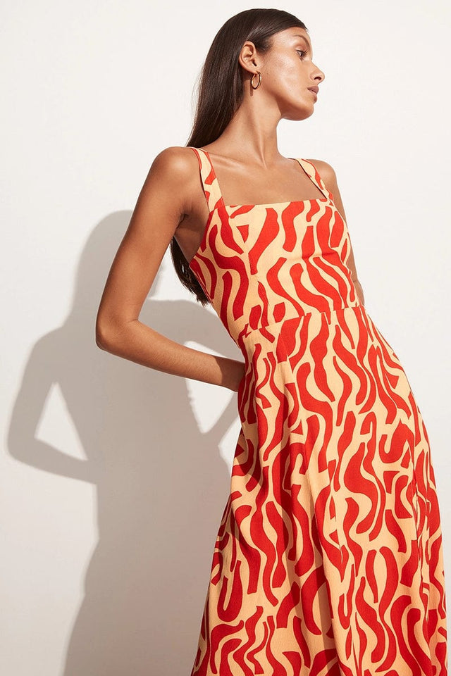 Rubina Midi Dress La Cateau Print Red MIRAGE APPAREL Midi Dress